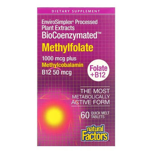 Méthylfolate BioCoenzymé Folate+B12 Natural Factors (60 comprimés)
